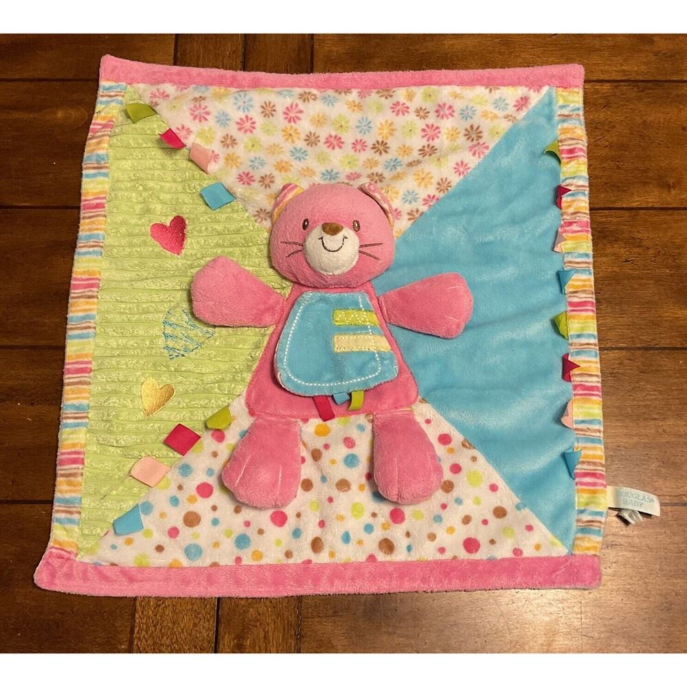 Douglas Baby Pink Girls Security Blanket Lovey Kitty Cat Rattle Toy
